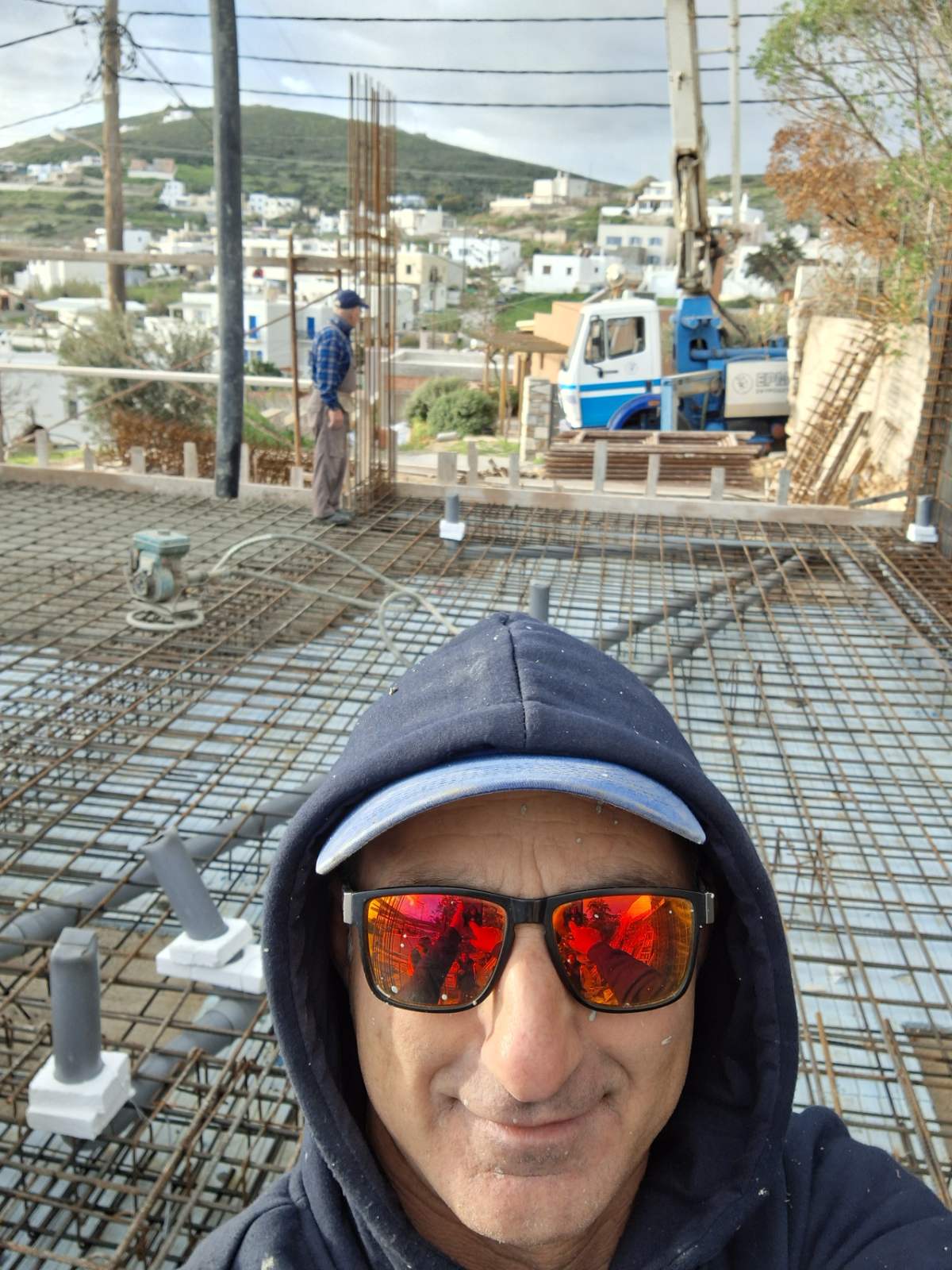 The Navium project contractor on-site during construction in Azolimnos, Syros.